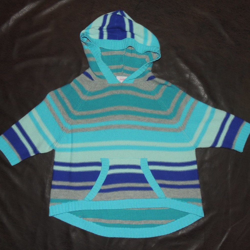 Grane Stripped Hooded, Short Sleeved Poncho Sweater - Girls L